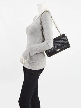 Chanel Black 2.55 Reissue Studded Chevron Quilted Calfskin Leather 225 Bag